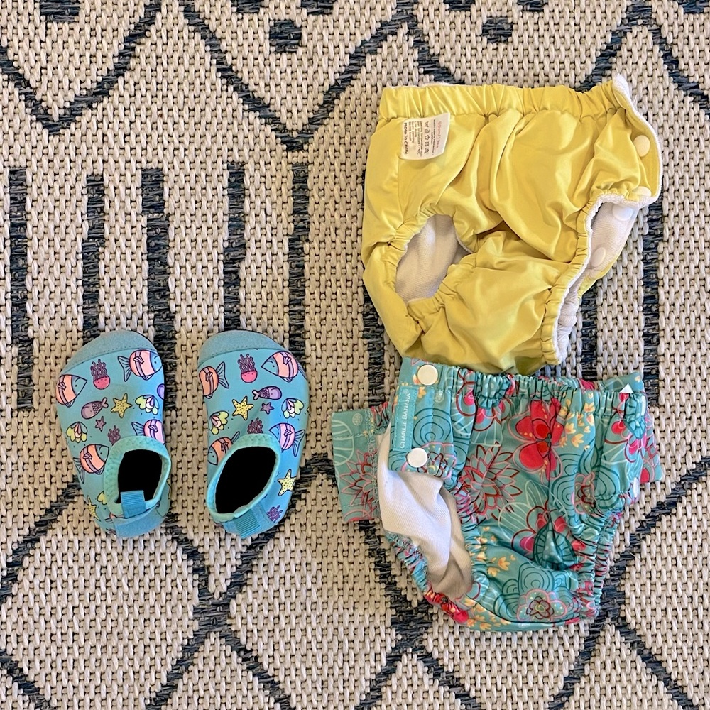 2 Swim Diapers size 12-18 months and 1 Water Shoes - Toddler Girls size 3/4
